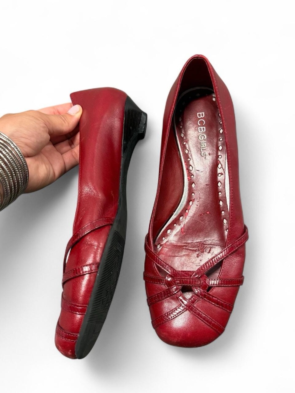 BCBGirls Burgundy Leather Knot-Detail Ballet Flats - Picture 2 of 7
